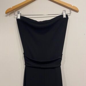 White House Black Market Strapless Black Wide Leg Belted Jumpsuit Size Small
